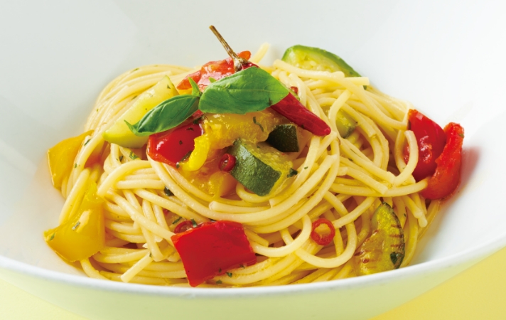 夏野菜のアーリオオーリオペペロンチーノの画像
